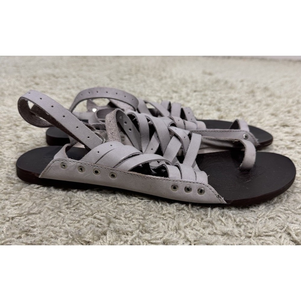 Free People Gray Belize Strappy Sandals Criss Cross Leather Toe Loop EU 41 US 10 - Picture 7 of 12